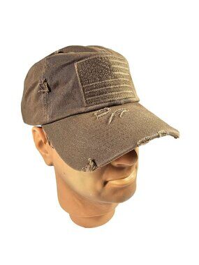 Kbethos Vintage Distressed Strapback Baseball Hat Cap w/ USA Flag Patch Brown